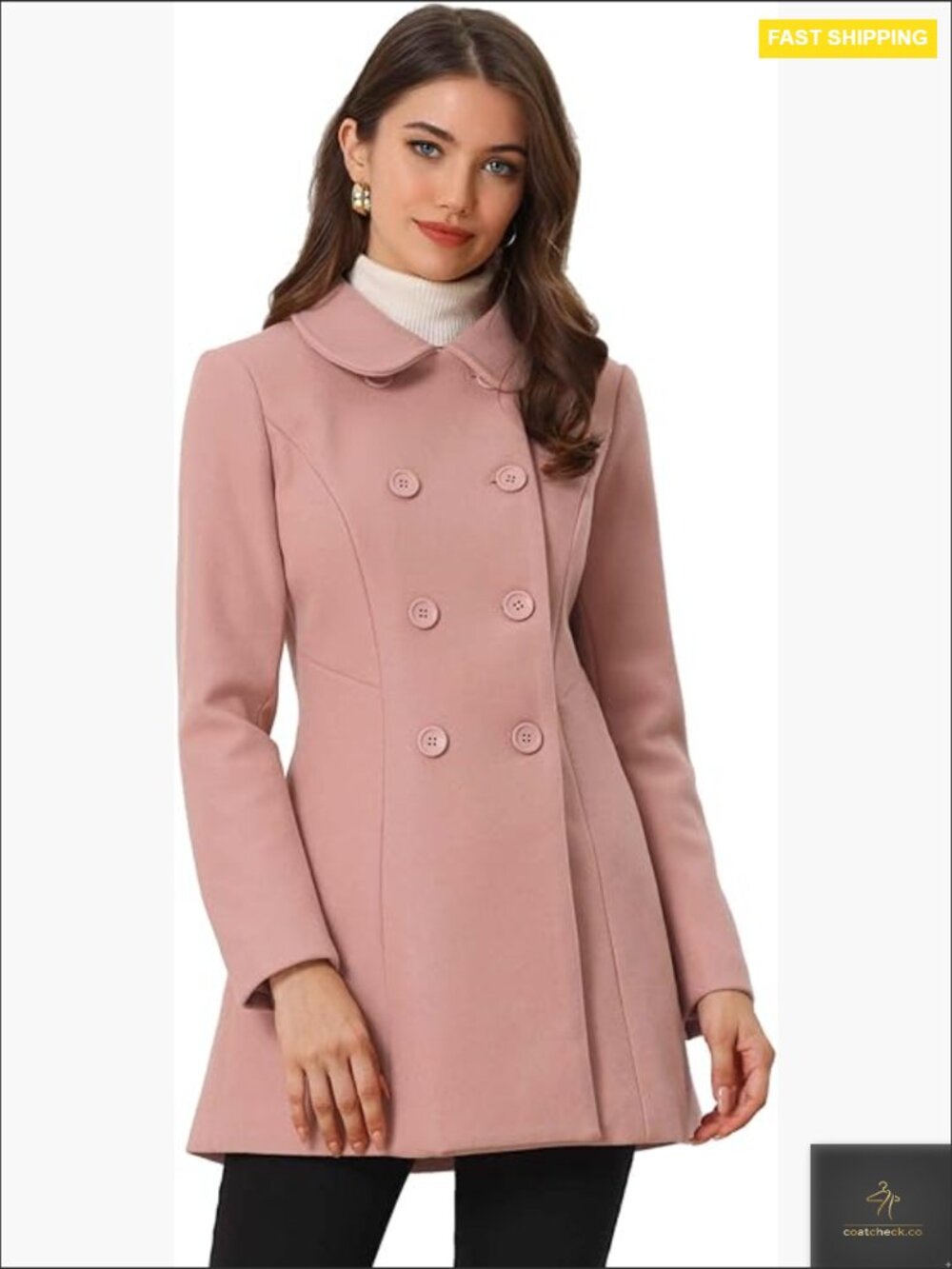 Double Breasted Pea Coat Peter Pan Collar Long Sleeve Winter Work Classic